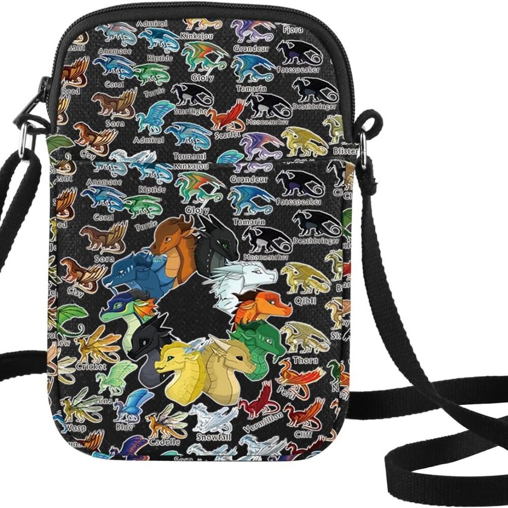 Wings Dragon Crossbody Bag with 3D Print, Canvas, Zipper, for Women